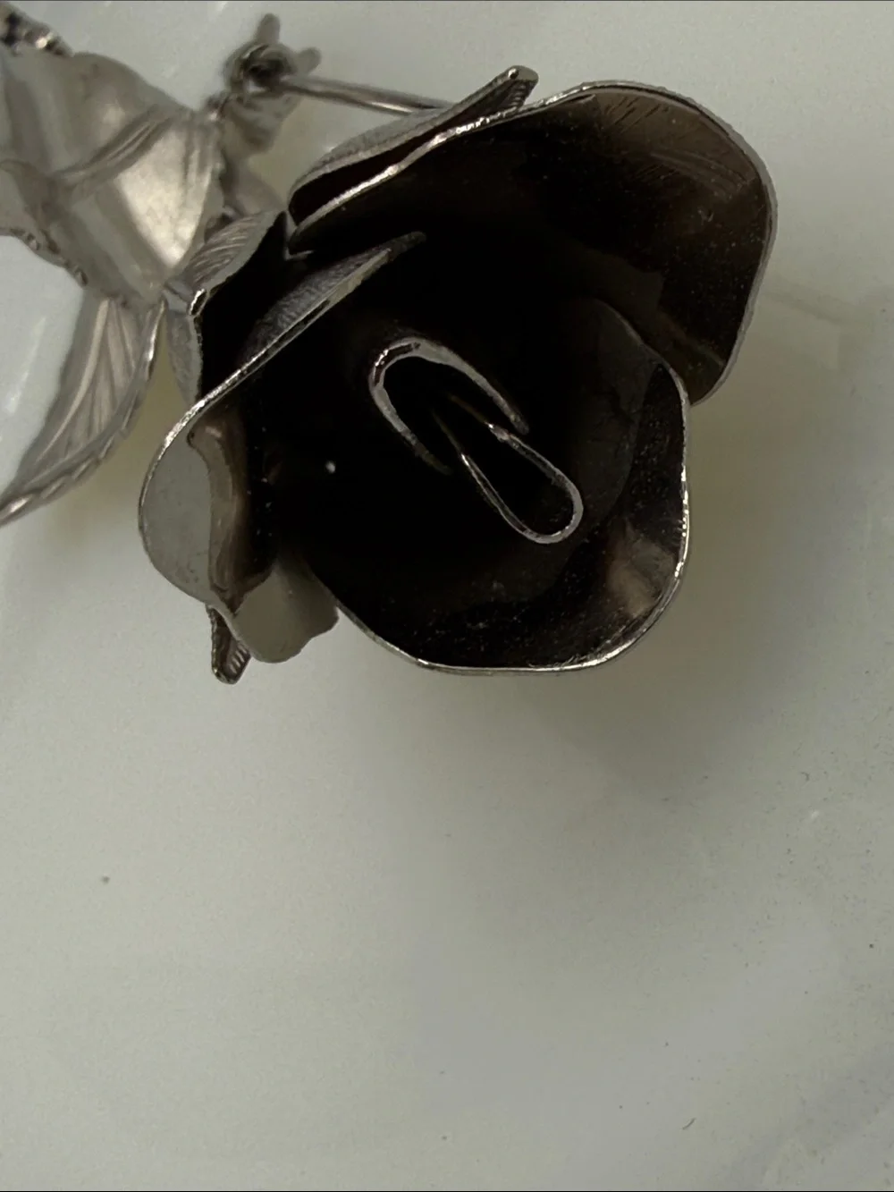 Vintage Giovanni stamped long stem rose Brooch - Silver tone Floral Pin